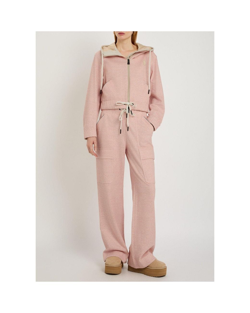 Moncler Pink Cropped Hooded Zip Jacket
