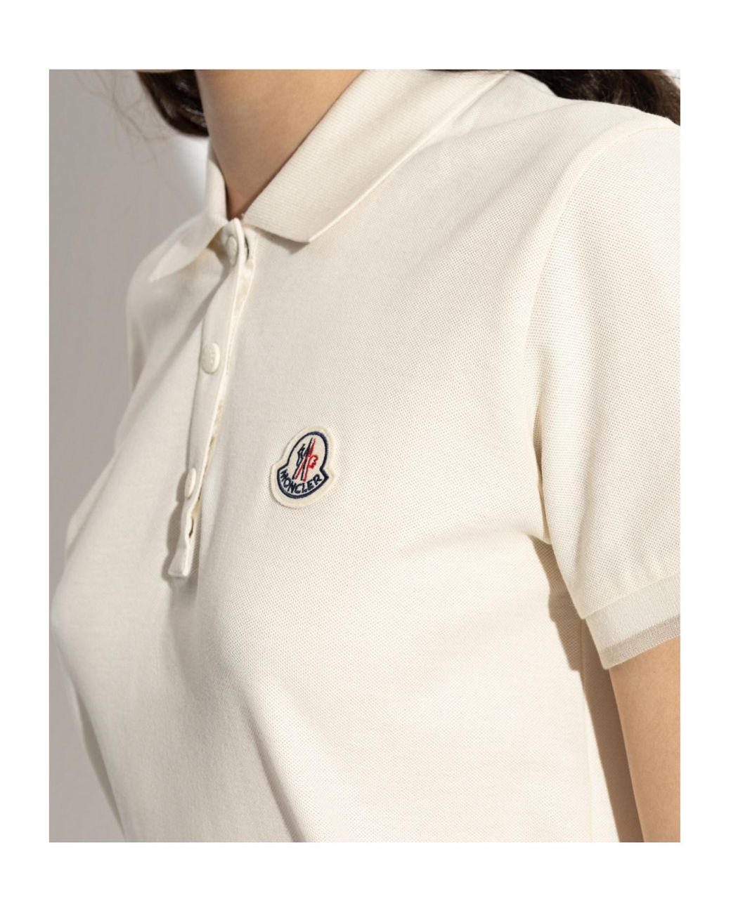 Moncler White Logo Patch Short-Sleeved Polo Shirt