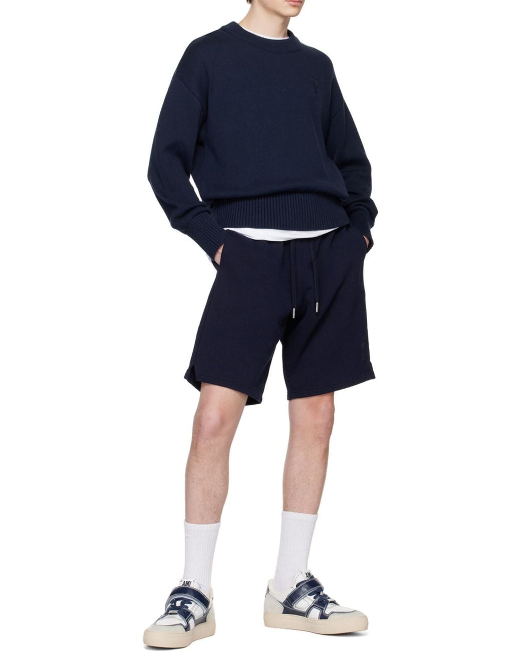 AMI Blue Logo Embroidered Crewneck Jumper for men