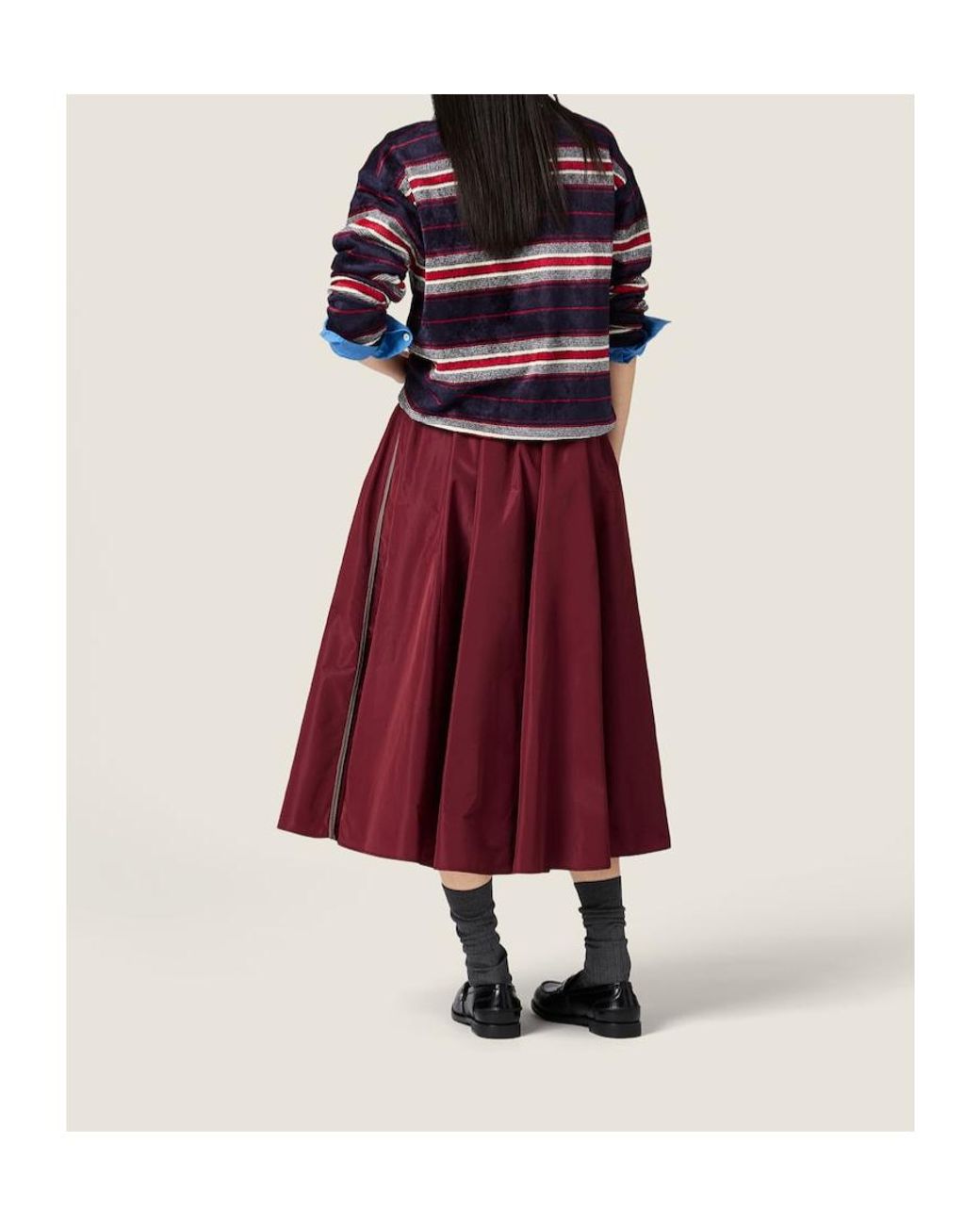 Miu Miu Red Technical Drawstring Midi Skirt