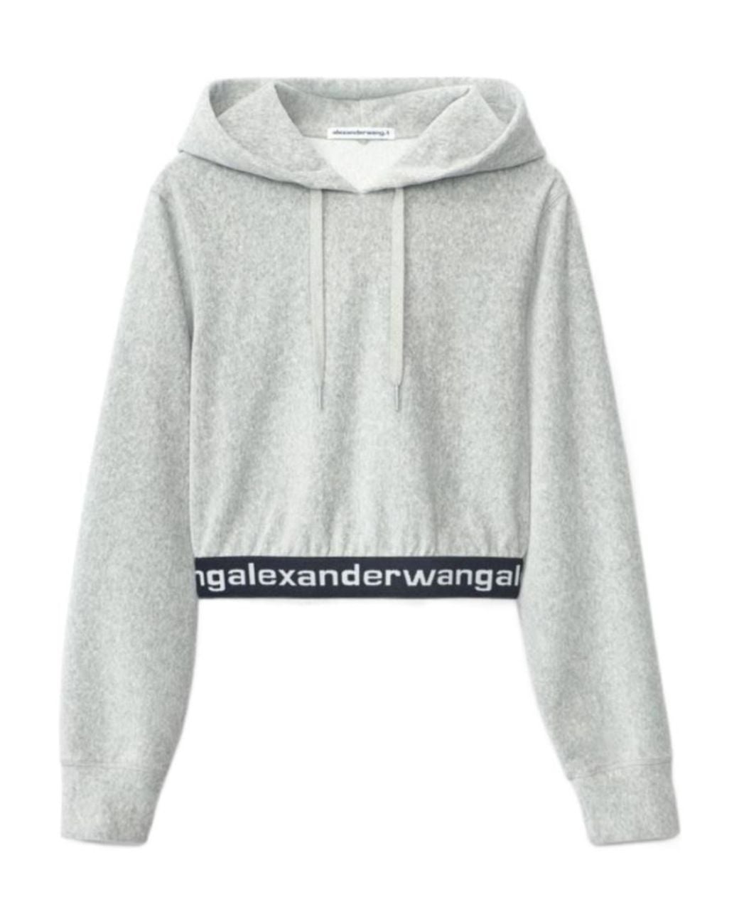 Alexander Wang Gray Elasticated Hem Cropped Hoodie