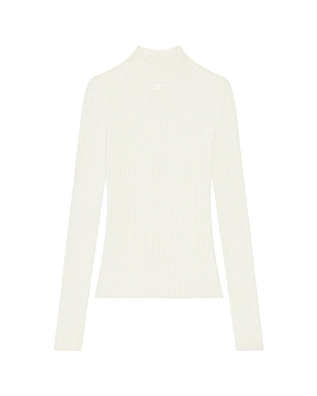 Courreges White Pinko Solar Light Ribbed Mockneck Jumper