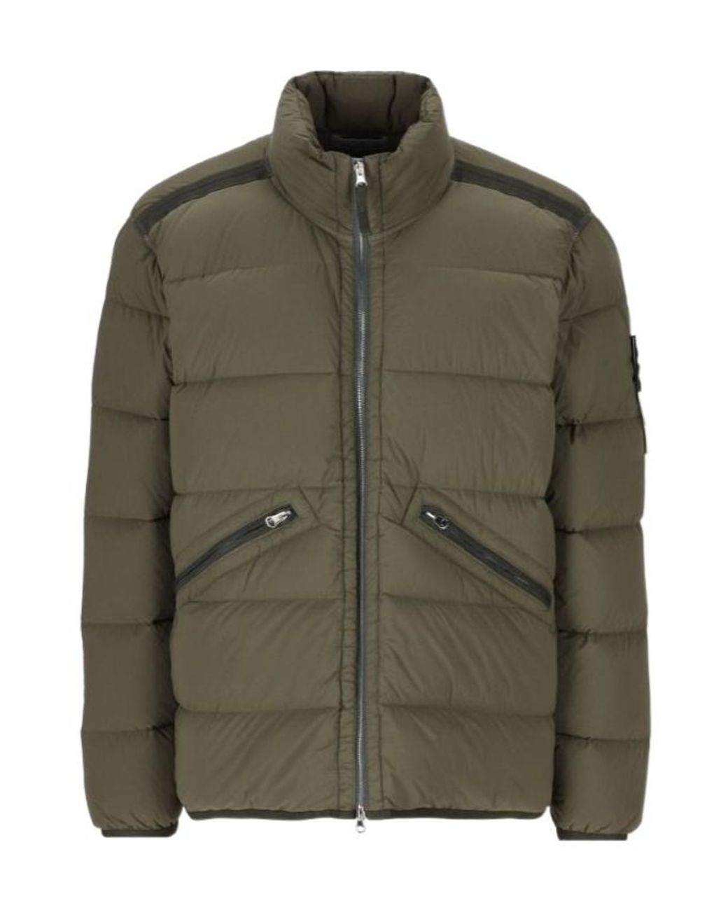 Stone Island Green High-Neck Zip-Up Coat for men