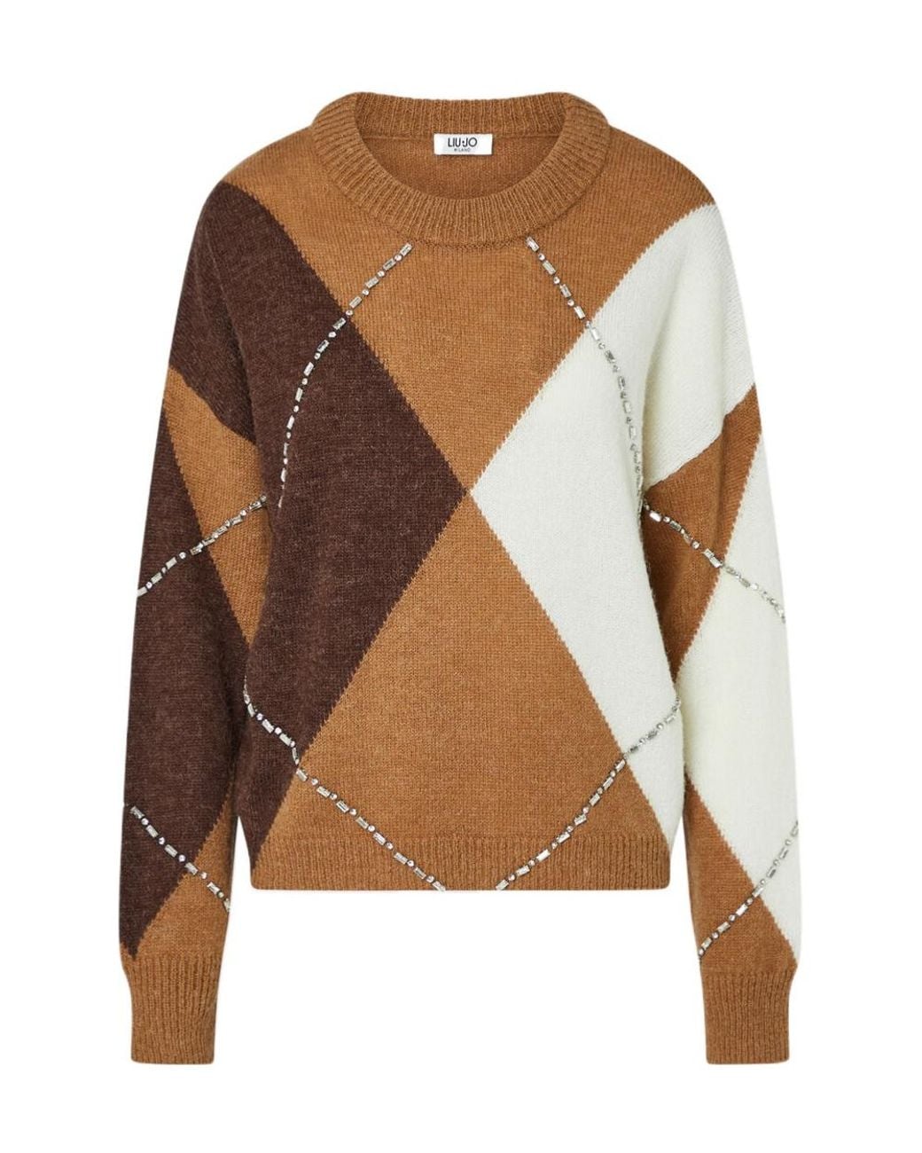 Liu Jo Brown Argyle Embellished Jumper