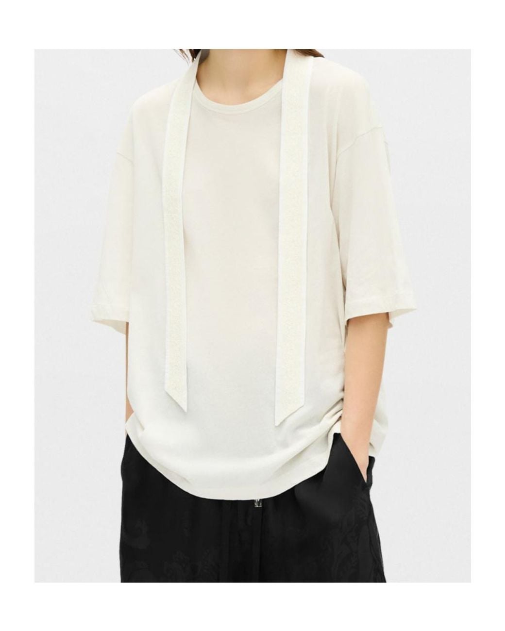 Ann Demeulemeester White Lace-Trim Jersey T-Shirt