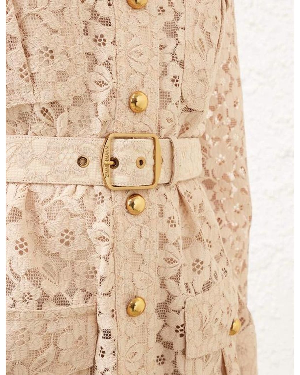 Zimmermann Natural Floral-Lace Belted Mini Dress