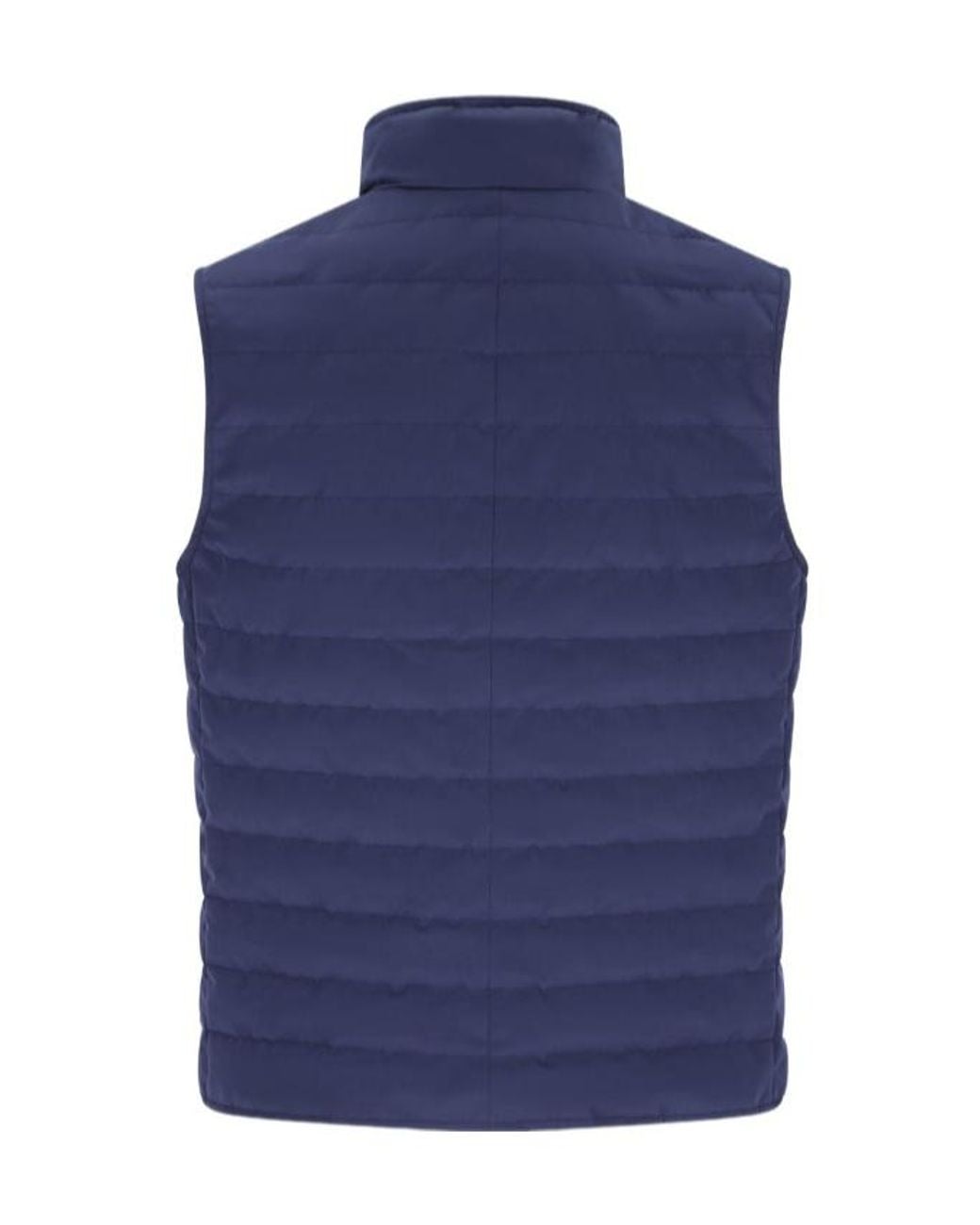 Brunello Cucinelli Blue Bonded Zip-Up Padded Vest for men