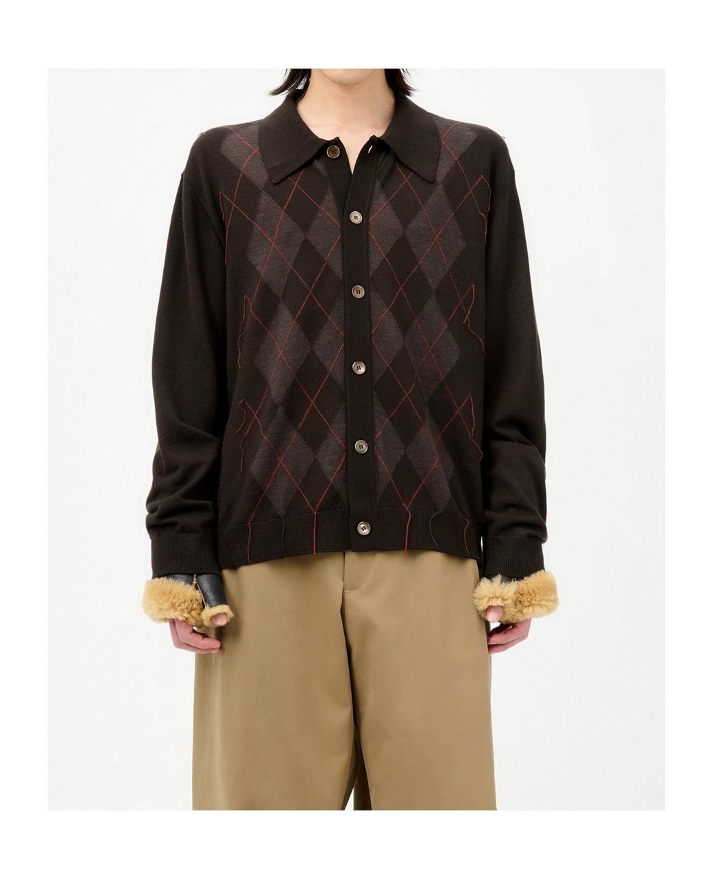 Our Legacy Black Tonal Argyle Pattern Evening Knitted Polo for men
