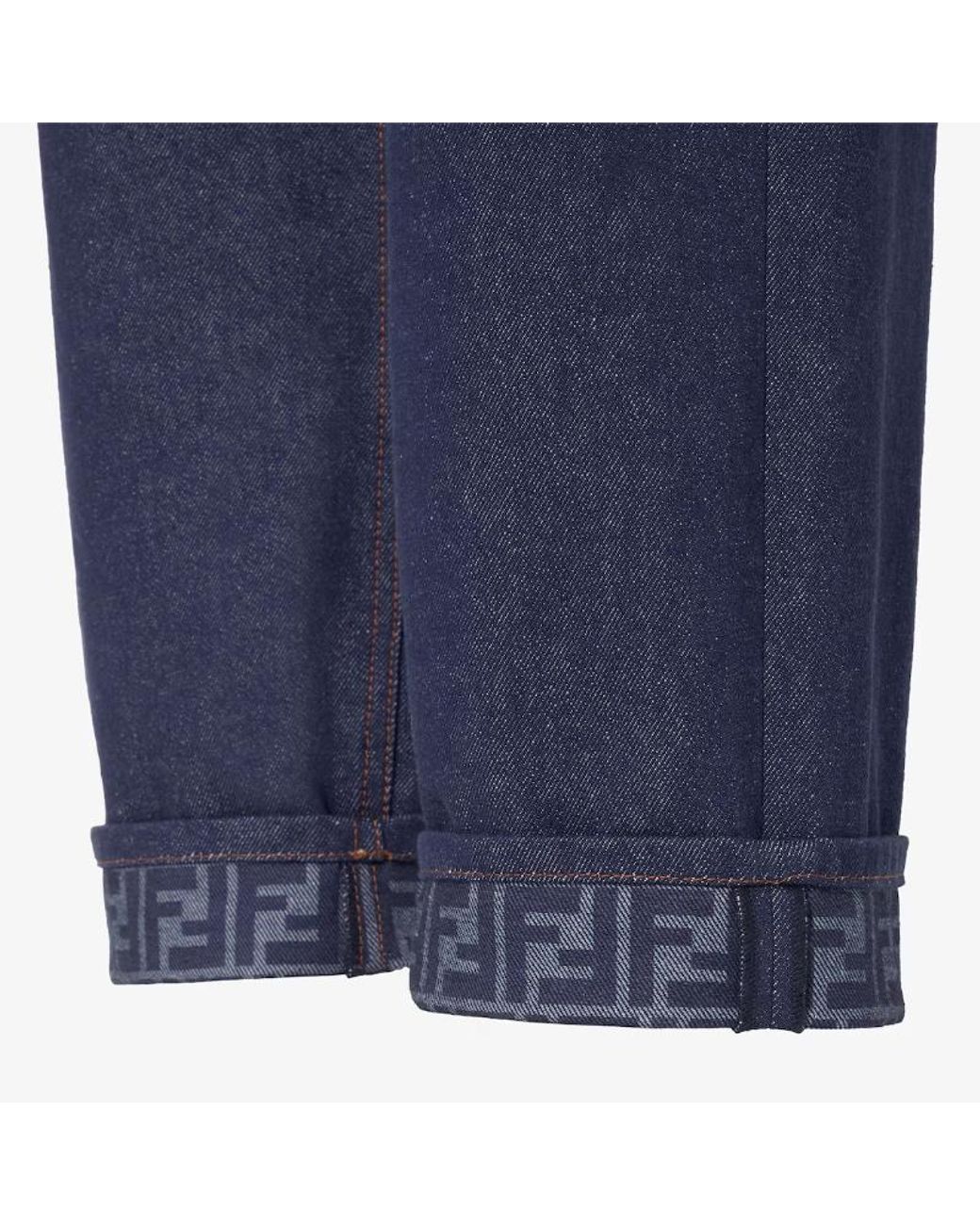 Fendi Blue Logo-Cuff Wide-Leg Jeans