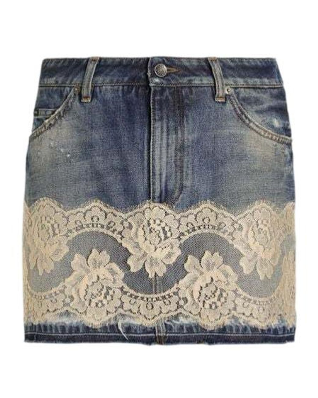 Dolce & Gabbana Blue Lace Detailed Denim Mini Skirt