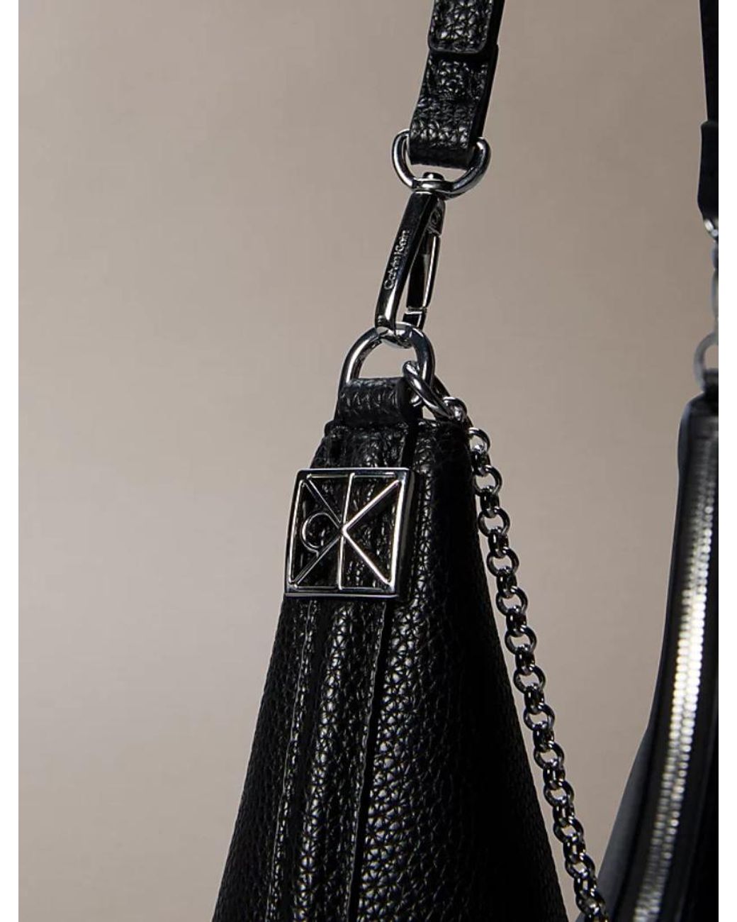 Calvin Klein Black Chain-Detail Pebbled Shoulder Bag