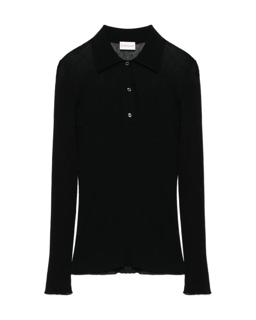 Moncler Black Long-Sleeved Fine Ribbed Polo Top