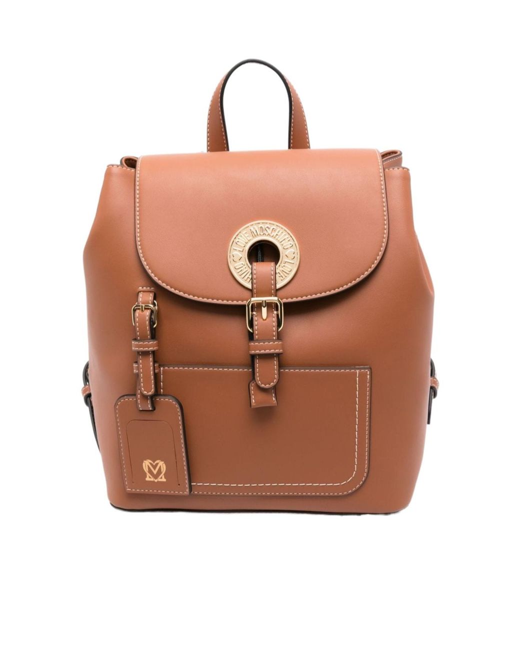 Moschino Brown Love Logo Engraved Buckle Fastened Backpack
