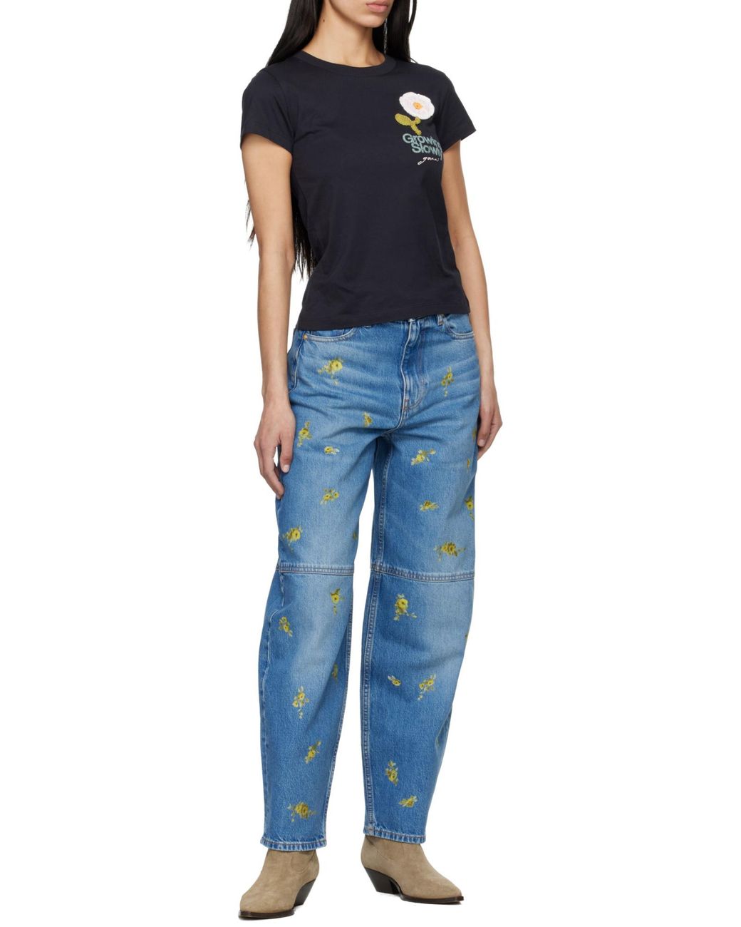 Ganni Blue Crochet Flower Baby Fit T-Shirt