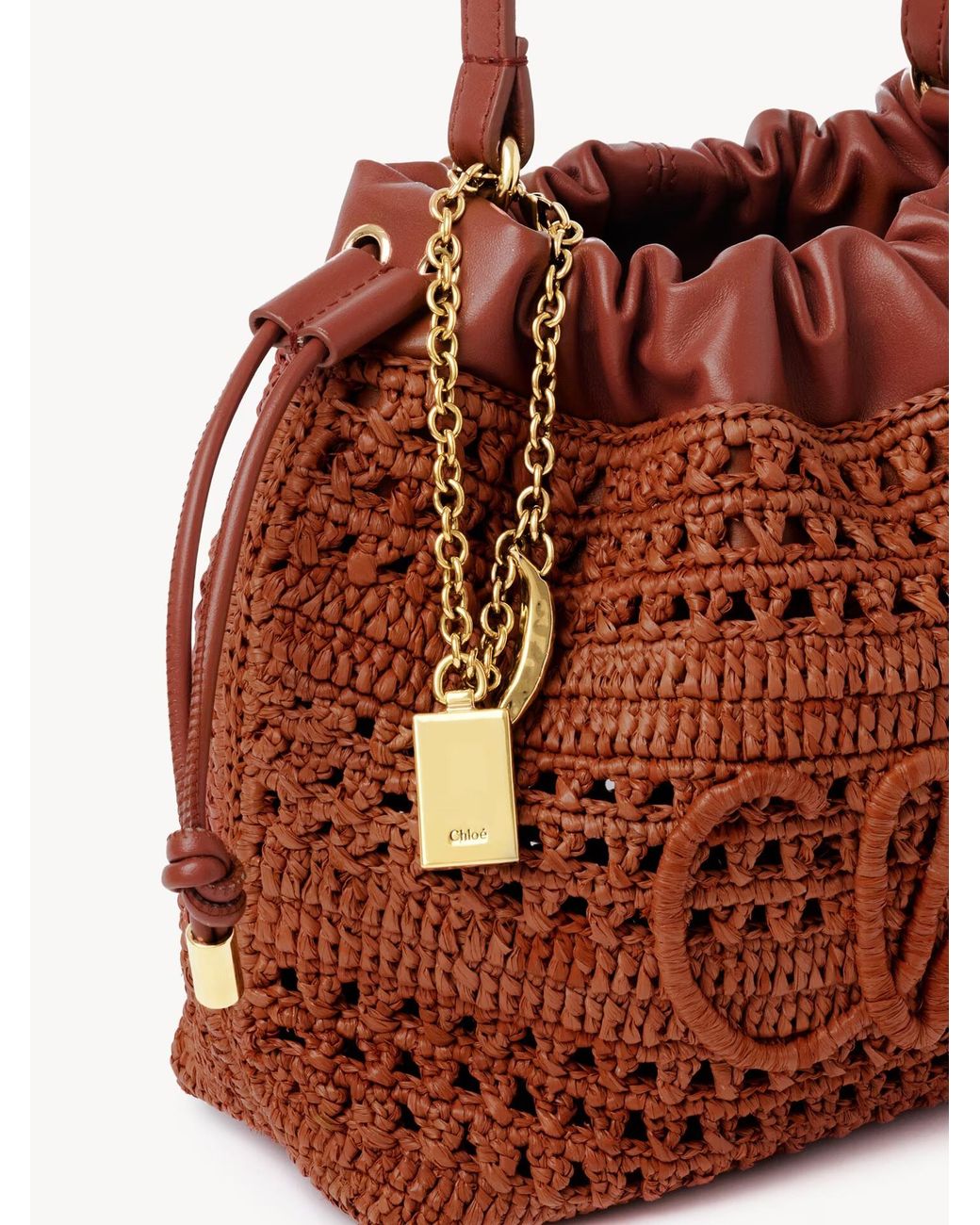 Chloé Brown Chloé Logo Detailed Drawstring Mini Shoulder Bag