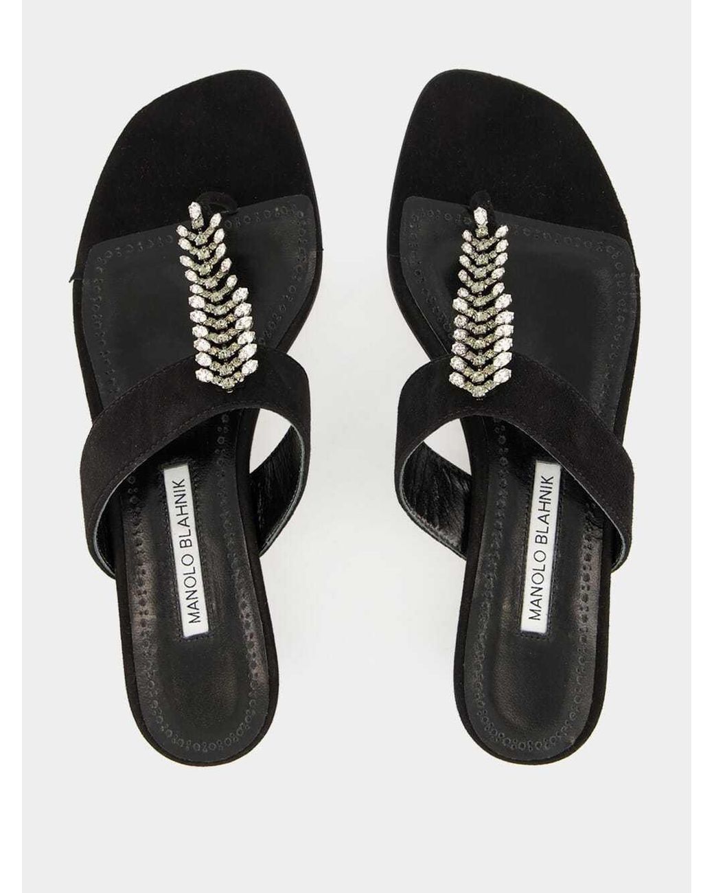 Manolo Blahnik Black Crystal-Embellished Flat Sandals
