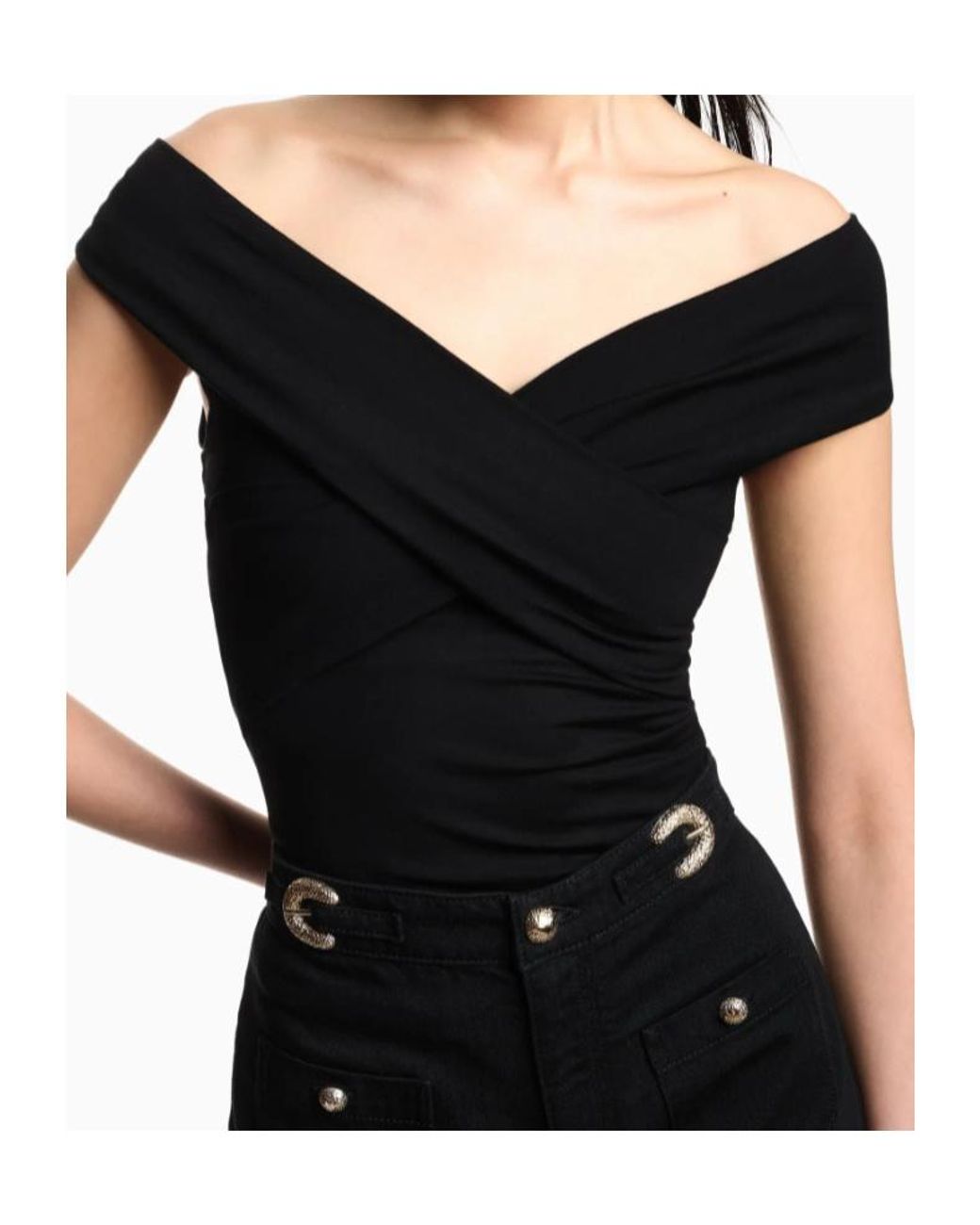 Emporio Armani Black Draped Cross-Front Top