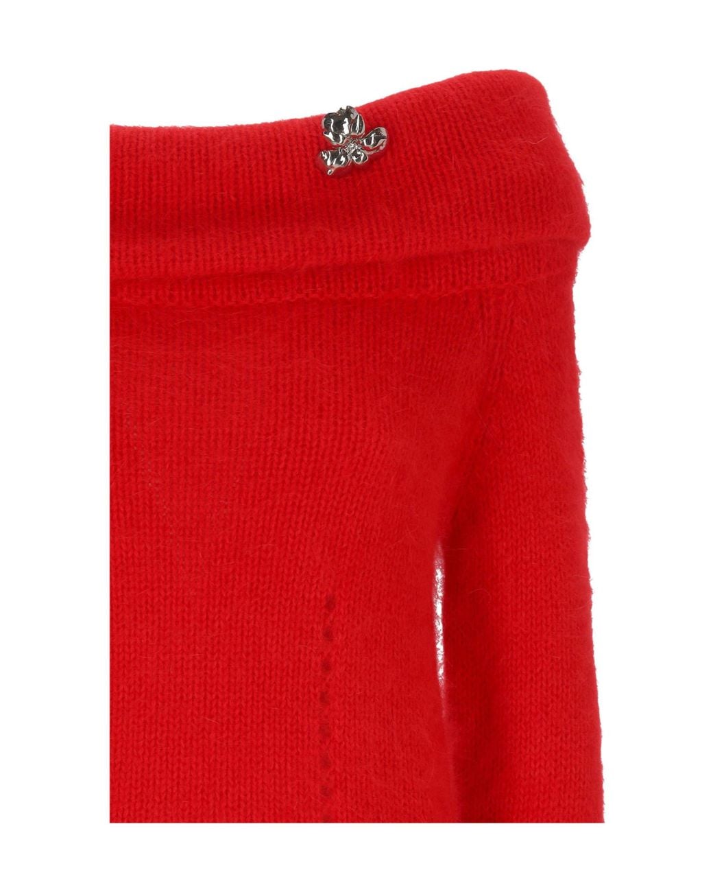 Blumarine Red Off-Shoulder Knitted Cropped Top
