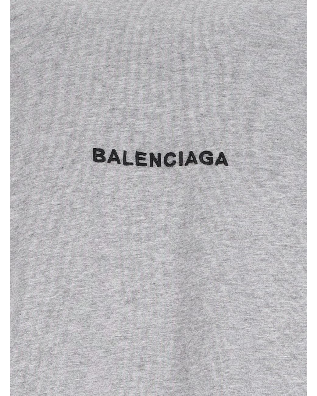 Balenciaga Gray Logo Embroidered Crewneck T-Shirt for men