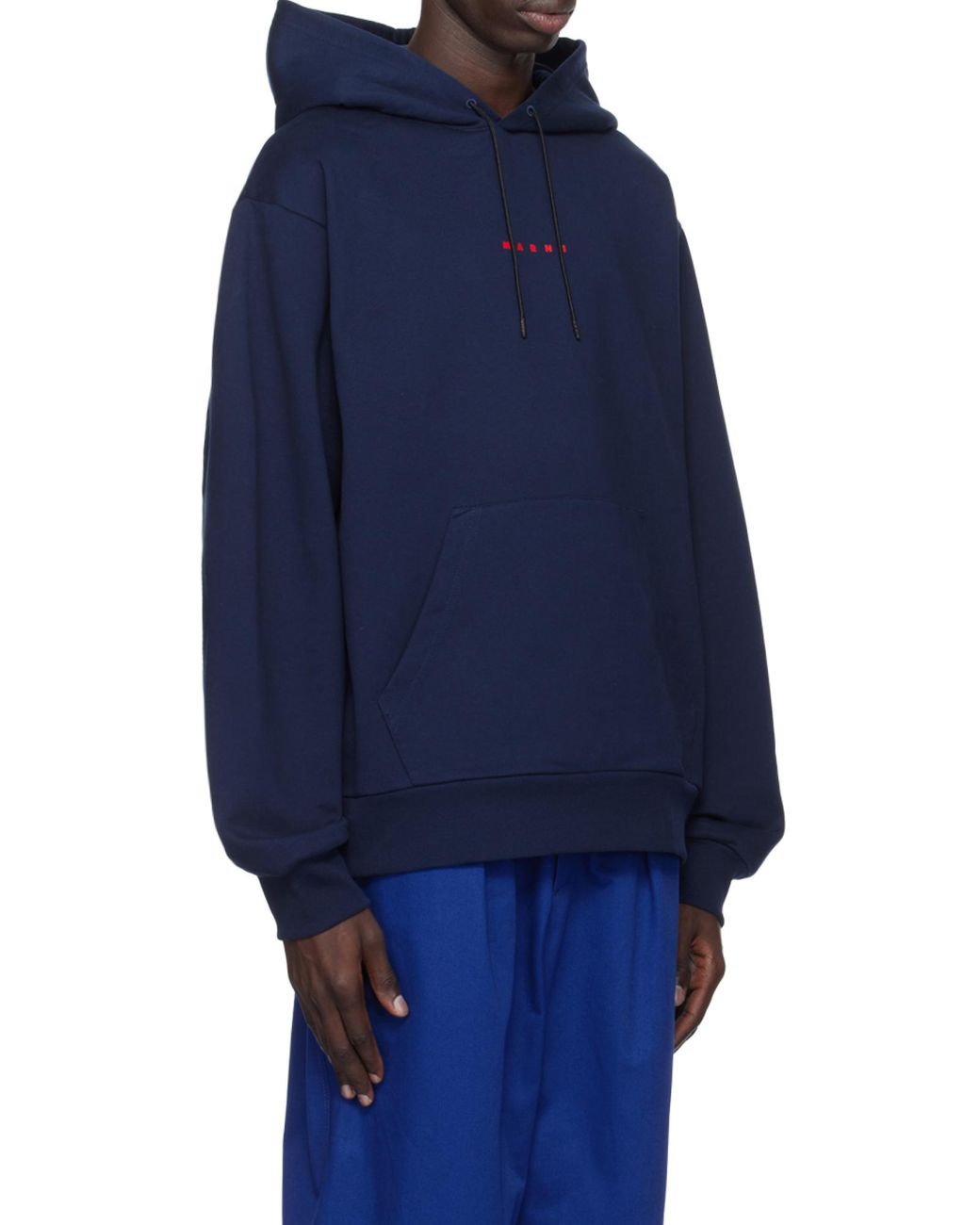 Marni Blue Logo Printed Drawstring Hoodie for men