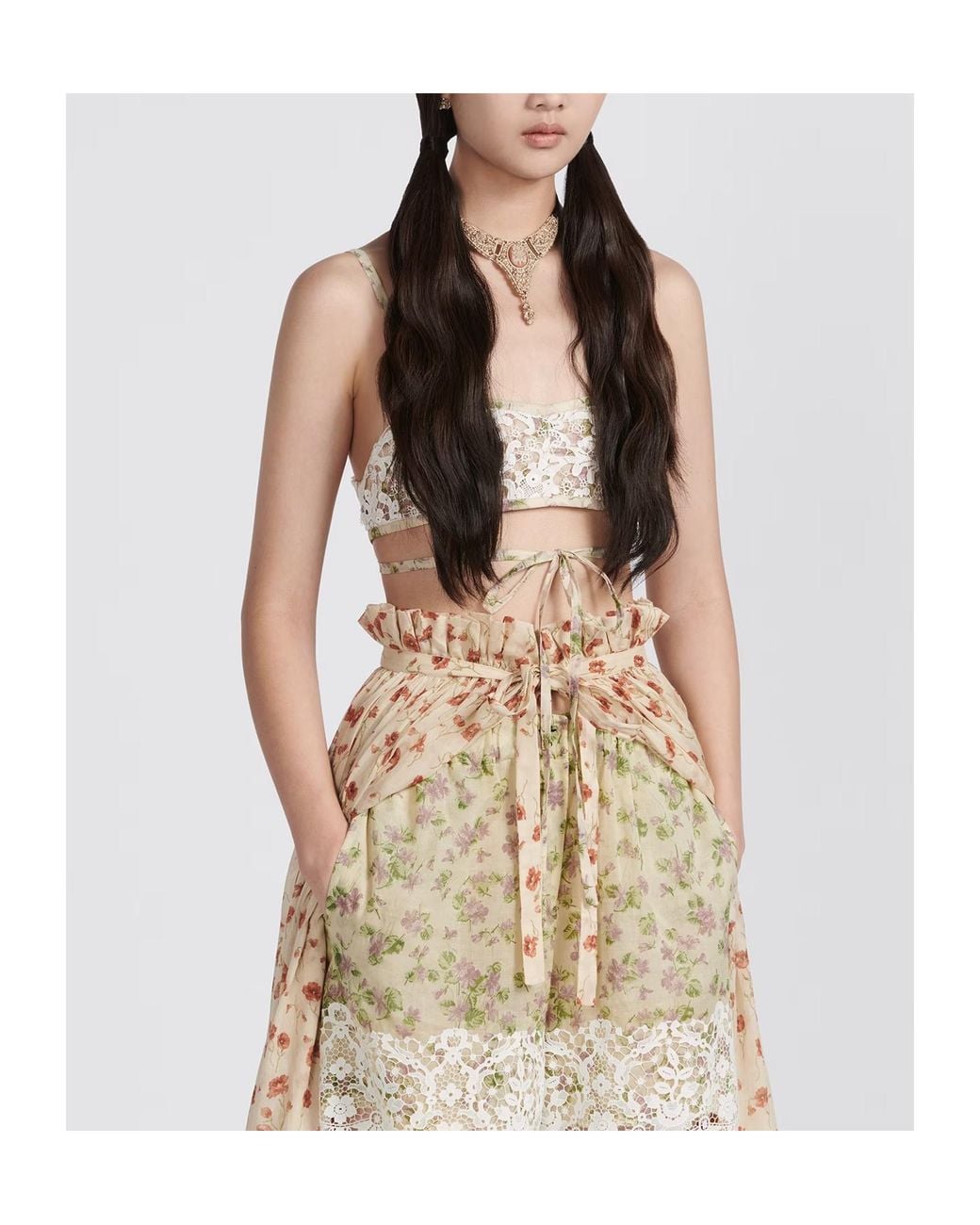 Dior Natural Christian Floral Printed Lace Detailed Shorts