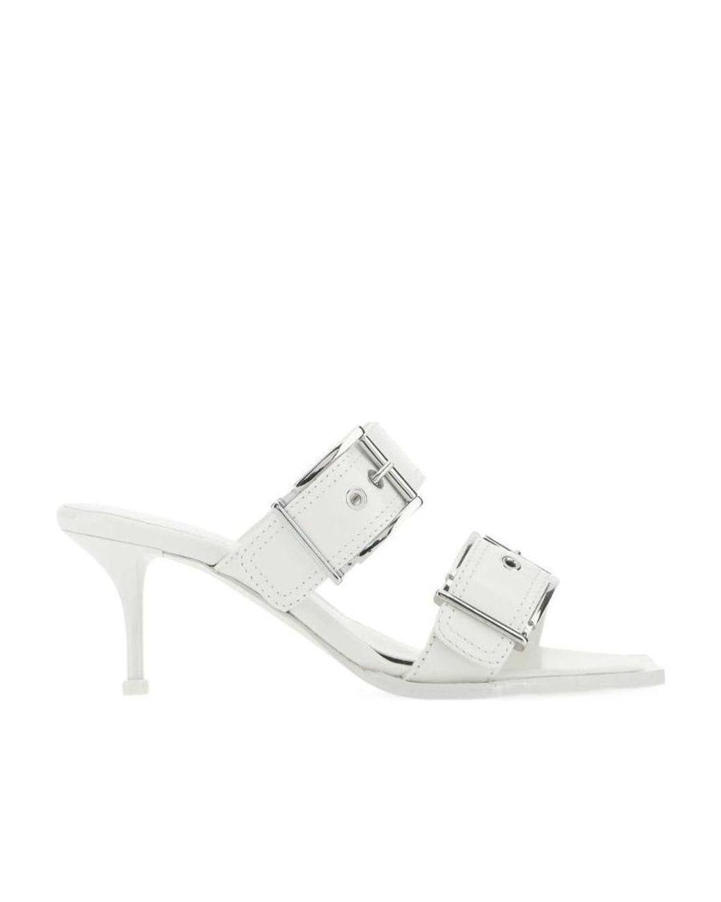 McQueen White Buckle-Detailed Heeled Sandals