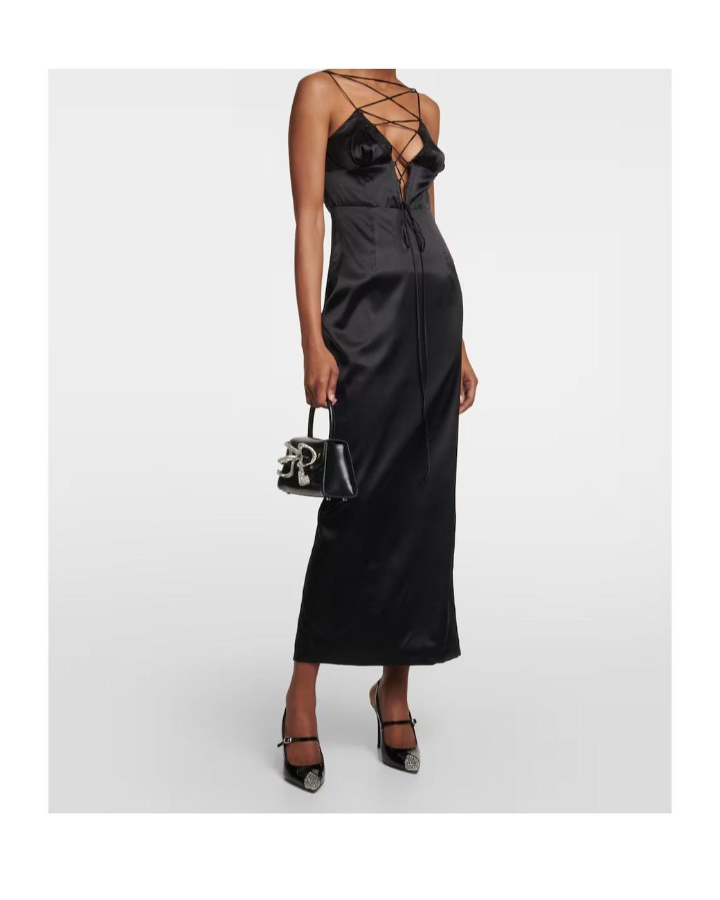 Alessandra Rich Black Silk-Blend Satin Maxi Dress