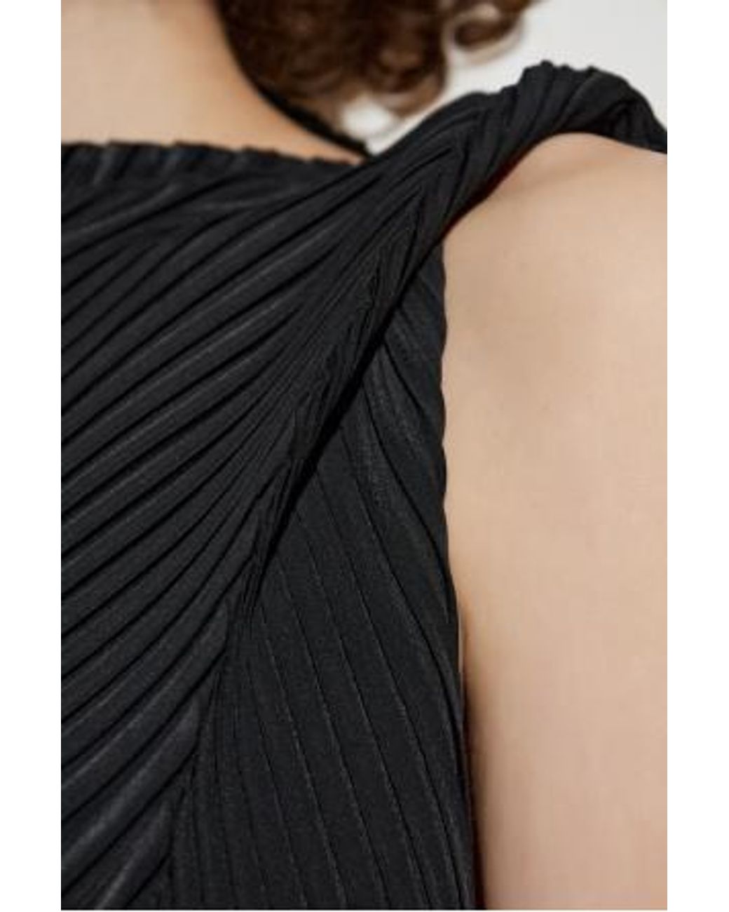 Issey Miyake Black Pleated Sleeveless Asymmetrical Dress