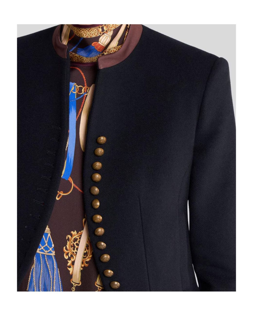 Etro Blue Wool-Blend Cloth Cropped Jacket With Pegaso Buttons
