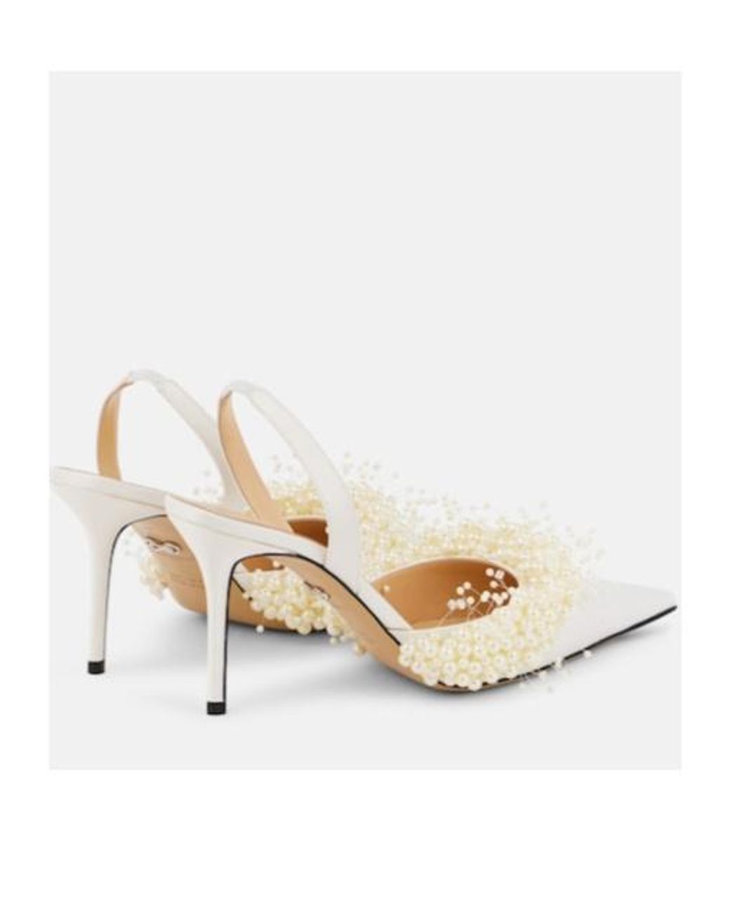 Mach & Mach White Floating Pearl 85 Satin Slingback Pumps