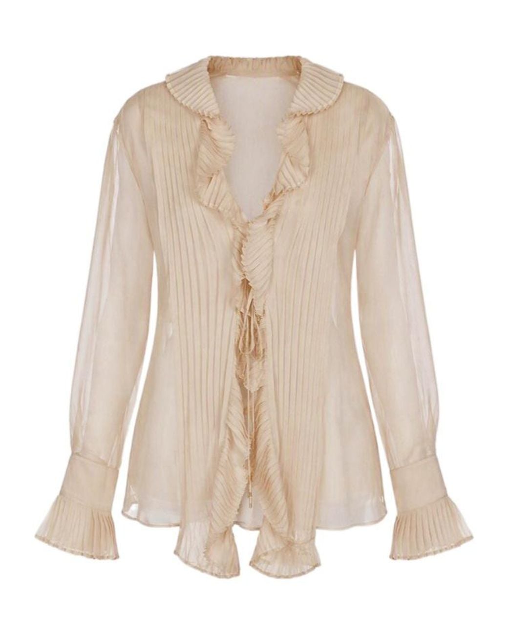 Alberta Ferretti Natural Ruffled Pleated Blouse