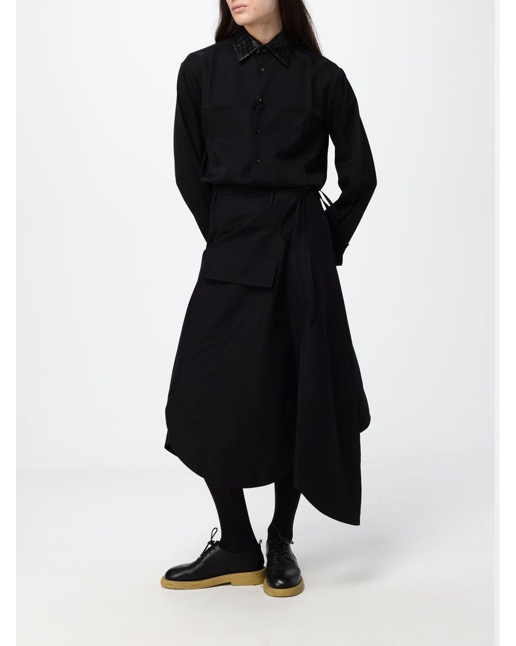 Bottega Veneta Black Leather Collar Relaxed Fit Shirt