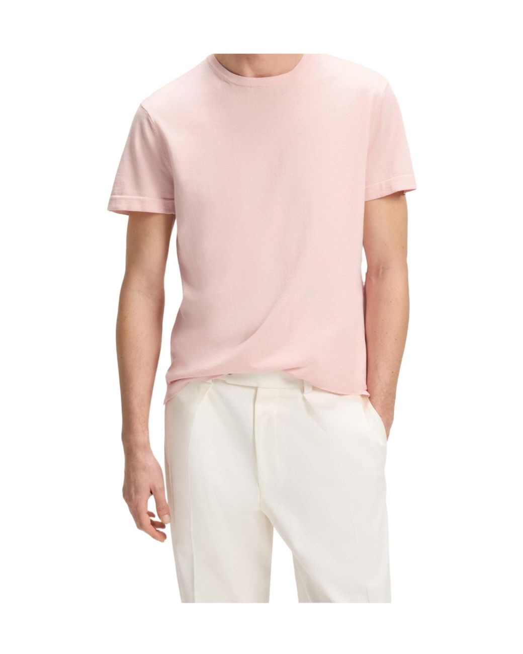 Boss Pink Crew Neck Short-Sleeve T-Shirt for men