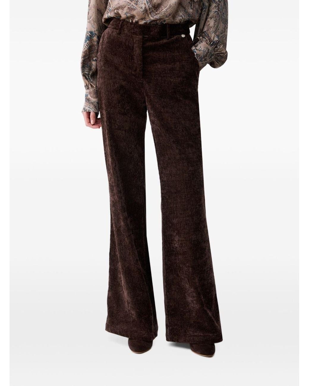 Liu Jo Brown Velvet-Effect Flared Pants