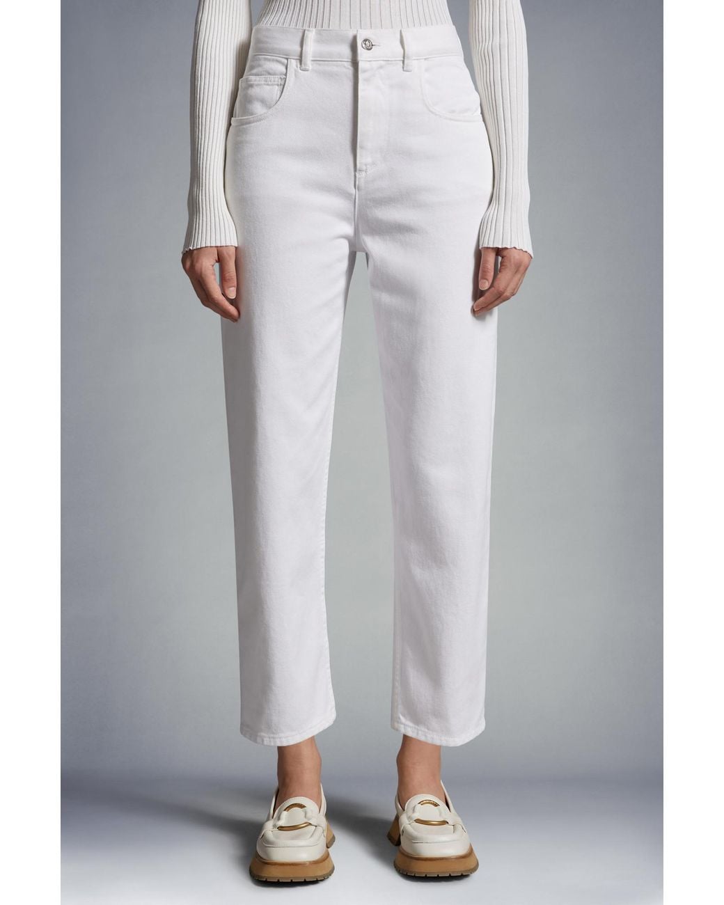Moncler White Logo Patch Straight-Leg Trousers