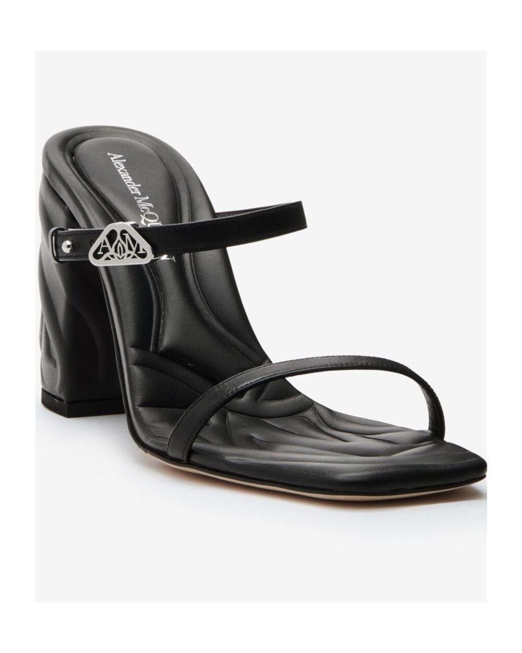 McQueen Black Seal Strap-Detailed Slip-On Mules
