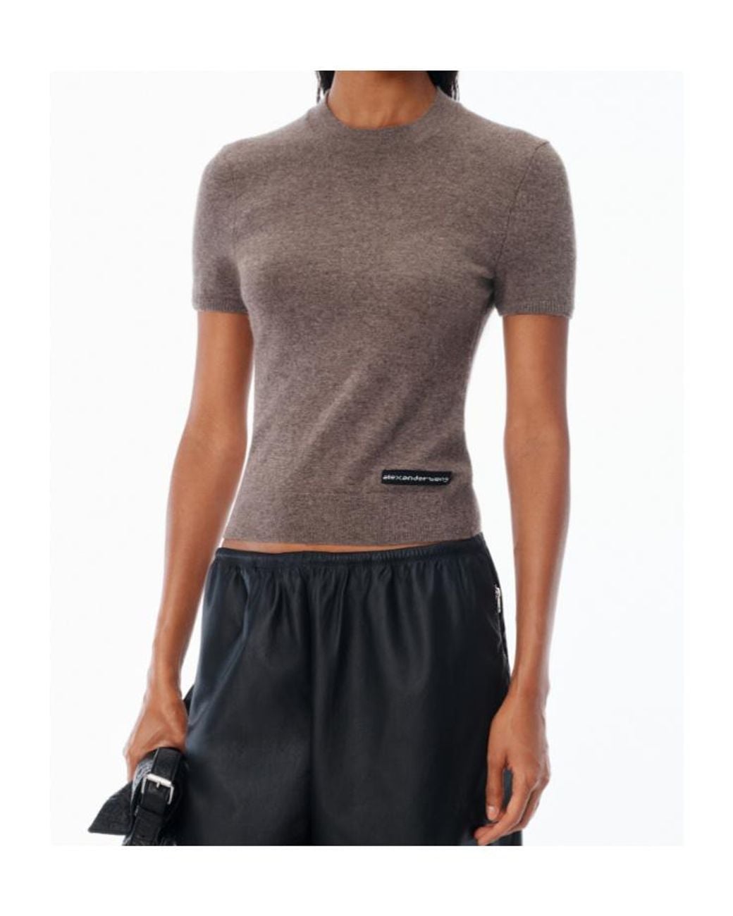 T By Alexander Wang Gray Logo Patch Crewneck Knitted T-Shirt