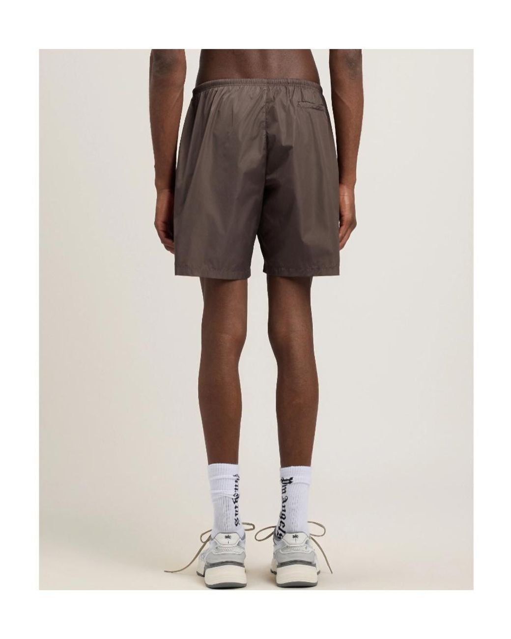 Palm Angels Gray Curved Logo Swimshorts for men