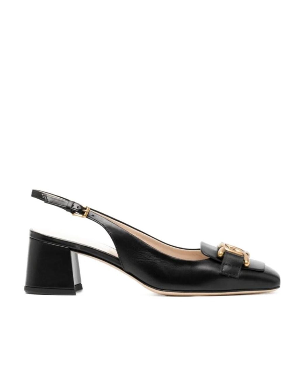 Tod's Black Kate Logo Plaque Slingback Pumps