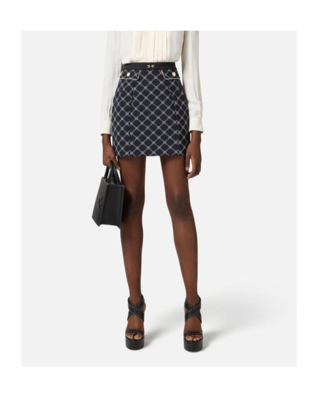 Elisabetta Franchi Blue All-Over Printed Mini Skirt