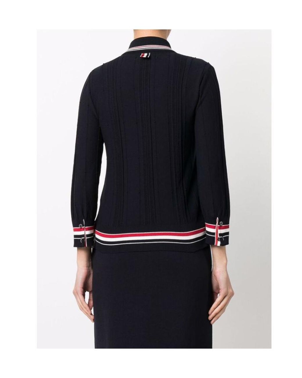 Thom Browne Blue Rwb Stripe Trim Polo Top