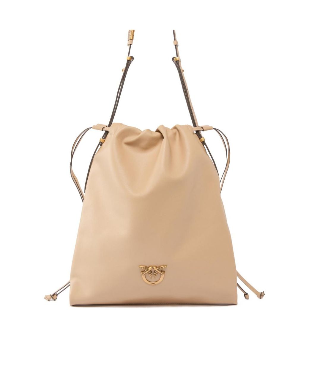 Pinko Natural Drawstring Logo Plaque Shoulder Bag