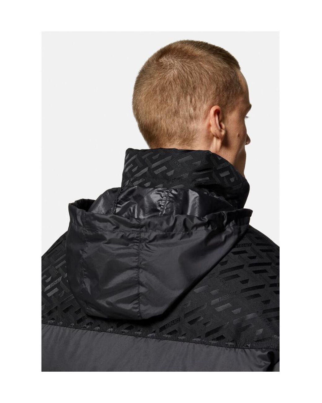 Versace Blue Logo Patch Zip-Up Padded Jacket for men