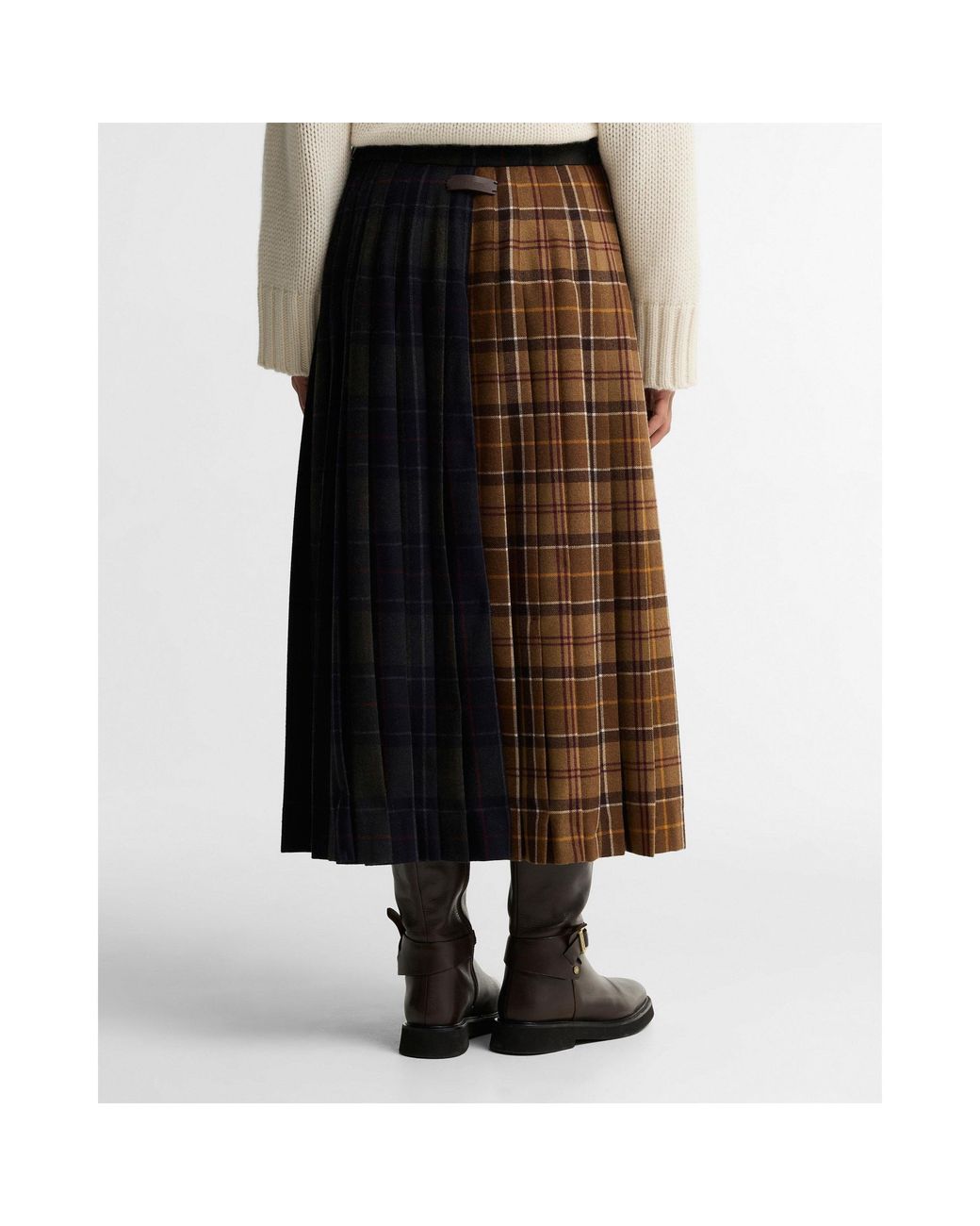 Barbour Brown Plaid Pleated Midi Skirt