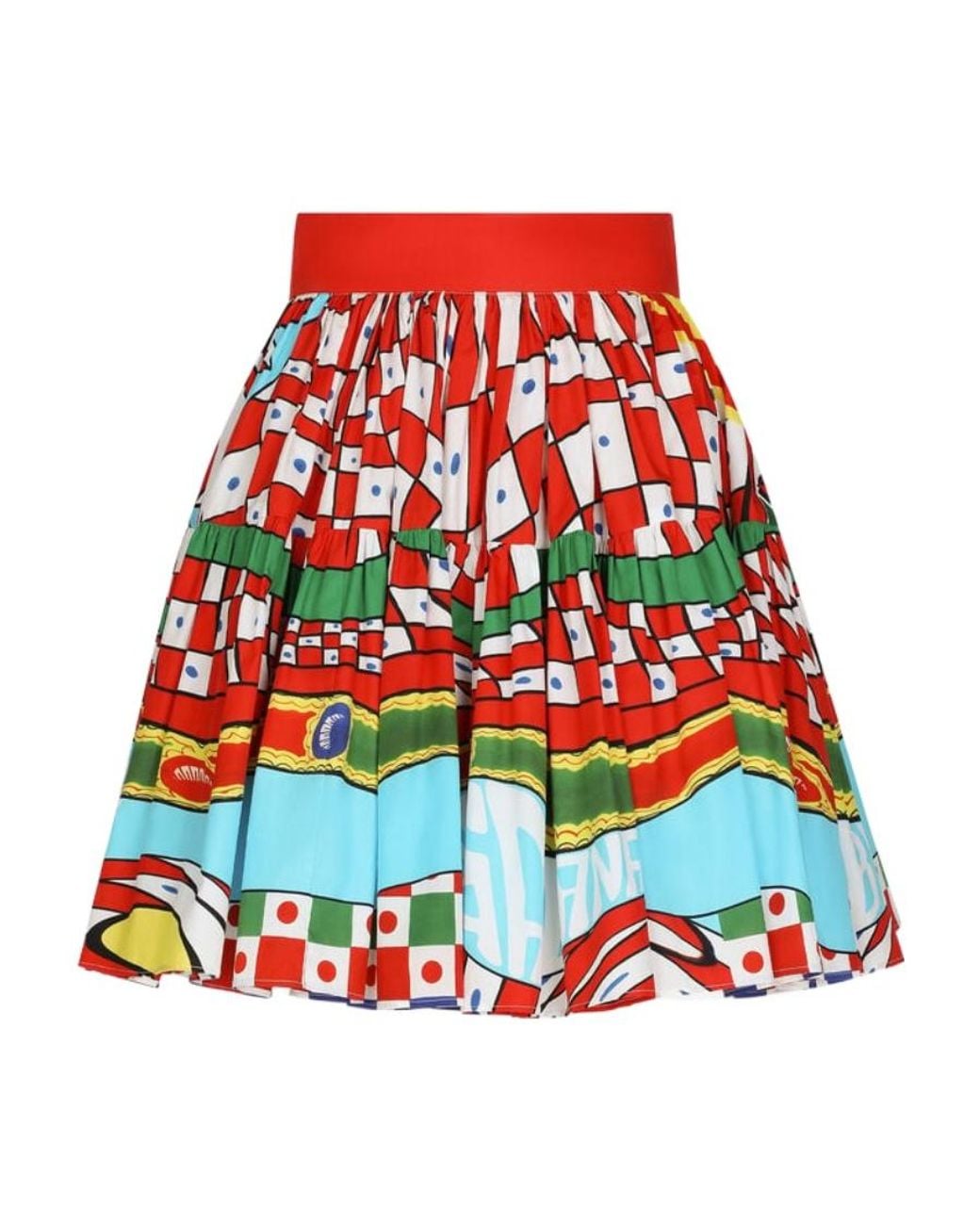 Dolce & Gabbana Red Graphic-Print Pleated Skirt