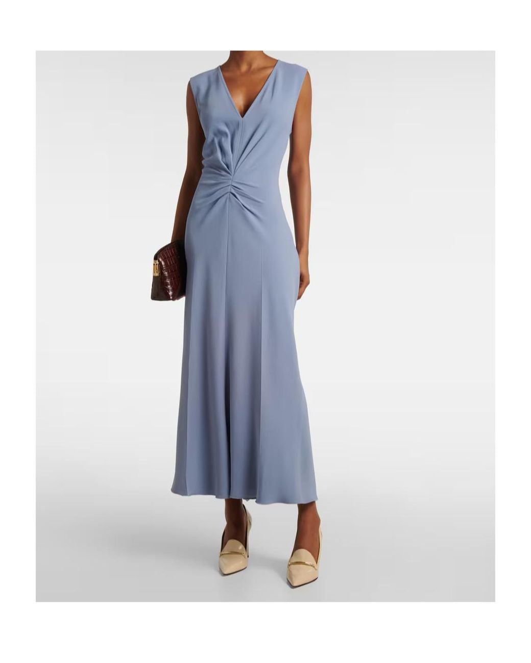 Victoria Beckham Blue Gathered Midi Dress