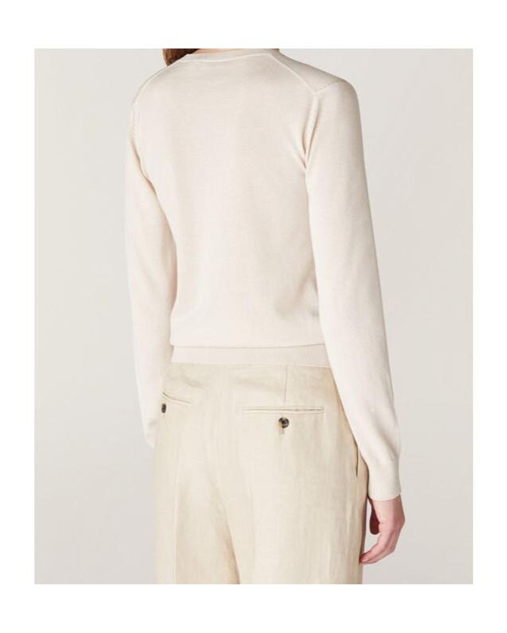 Loro Piana White V-Neck Long-Sleeved Top