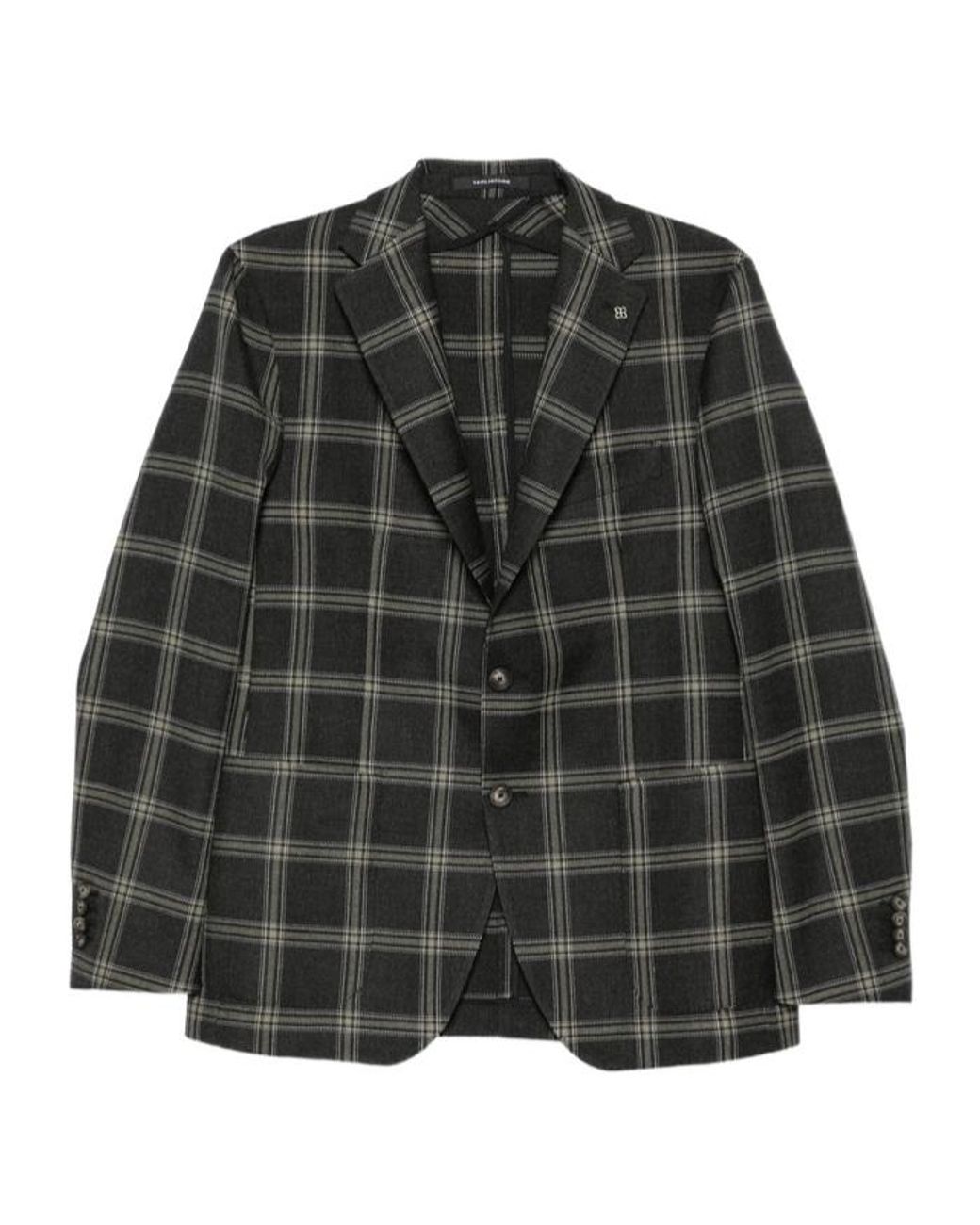 Tagliatore Gray Long-Sleeved Plaid Suit Jacket for men