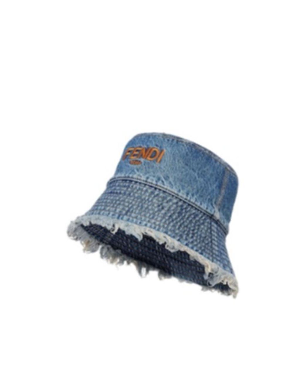 Fendi Blue Logo Embroidered Denim Bucket Hat for men
