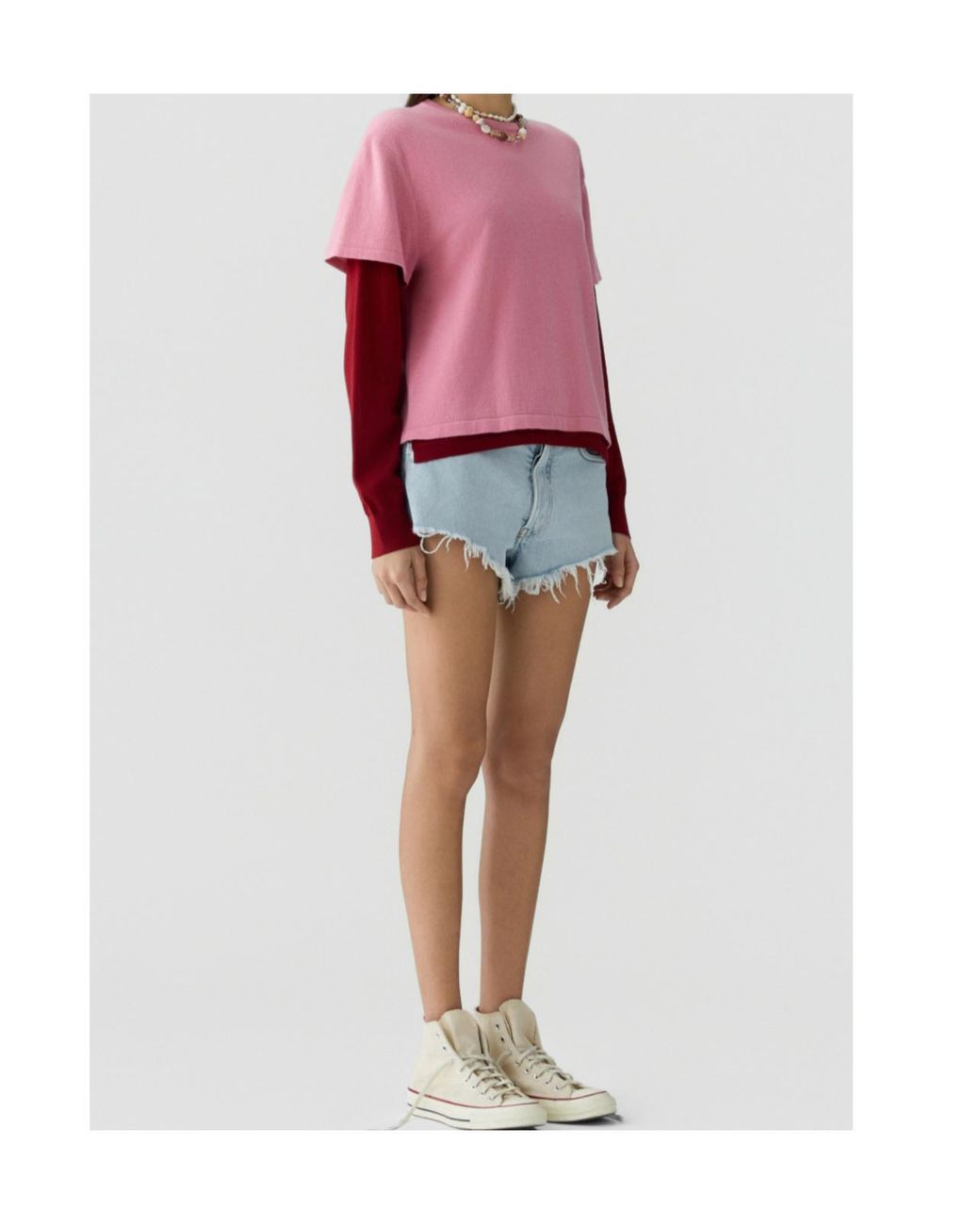 Guest In Residence Pink Layered Effect Densely Knitted Pullover